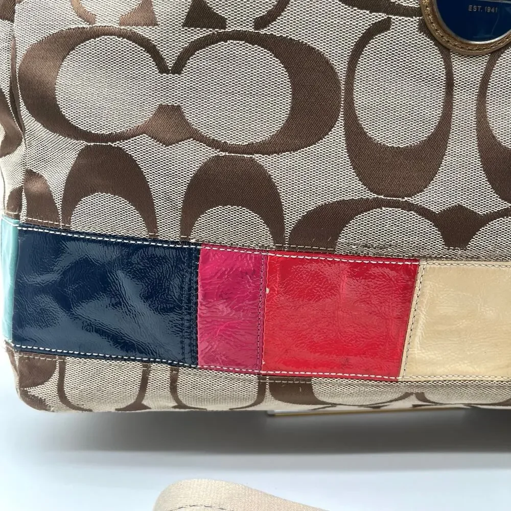 Coach Signature Brown and Tan Travel/Diaper Bag with Navy changing pad